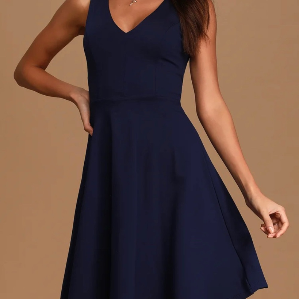 Brand New NWT Lulu’s Navy Blue Skater Dress - Perfect Wedding Guest Dress